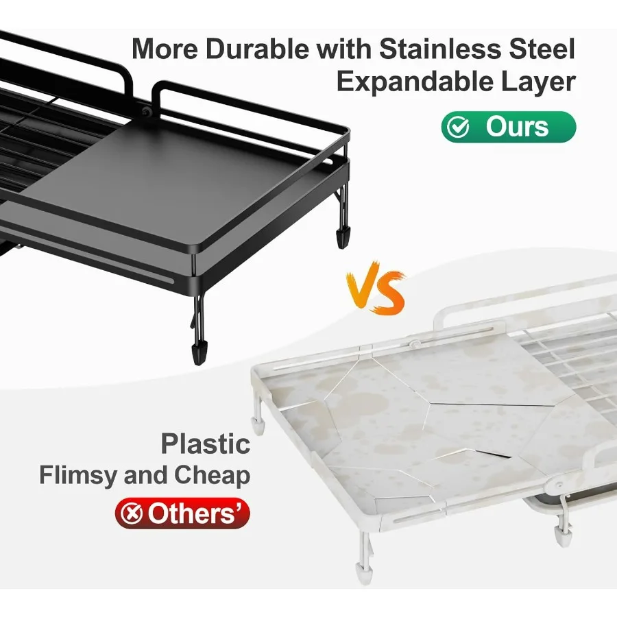 رف تجفيف الأطباق كبير قابل للتوسيع لطاولة المطبخ مع وصلة معدنية وعرض قابل للتعديل من 16.5 إلى 24.4 سعة عالية #4