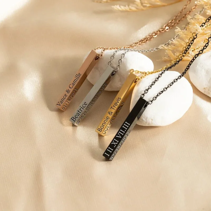 

Ожерелье с подвеской в виде колонны из нержавеющей стали с многогранной гравировкой, унисекс, модное и удобное ювелирное ожерелье