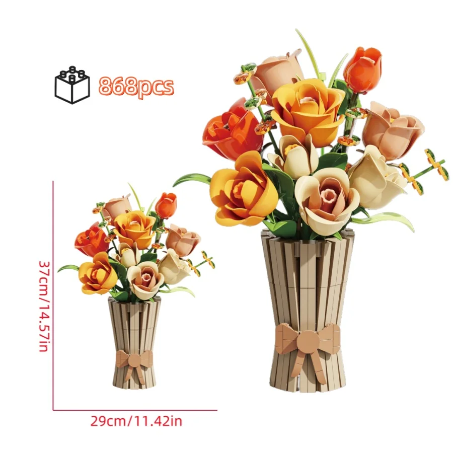 

2025 креативная роза DIY букет цветов строительные блоки MOC стиль сборка кирпичи подарок для детей подарки на Рождество и день рождения