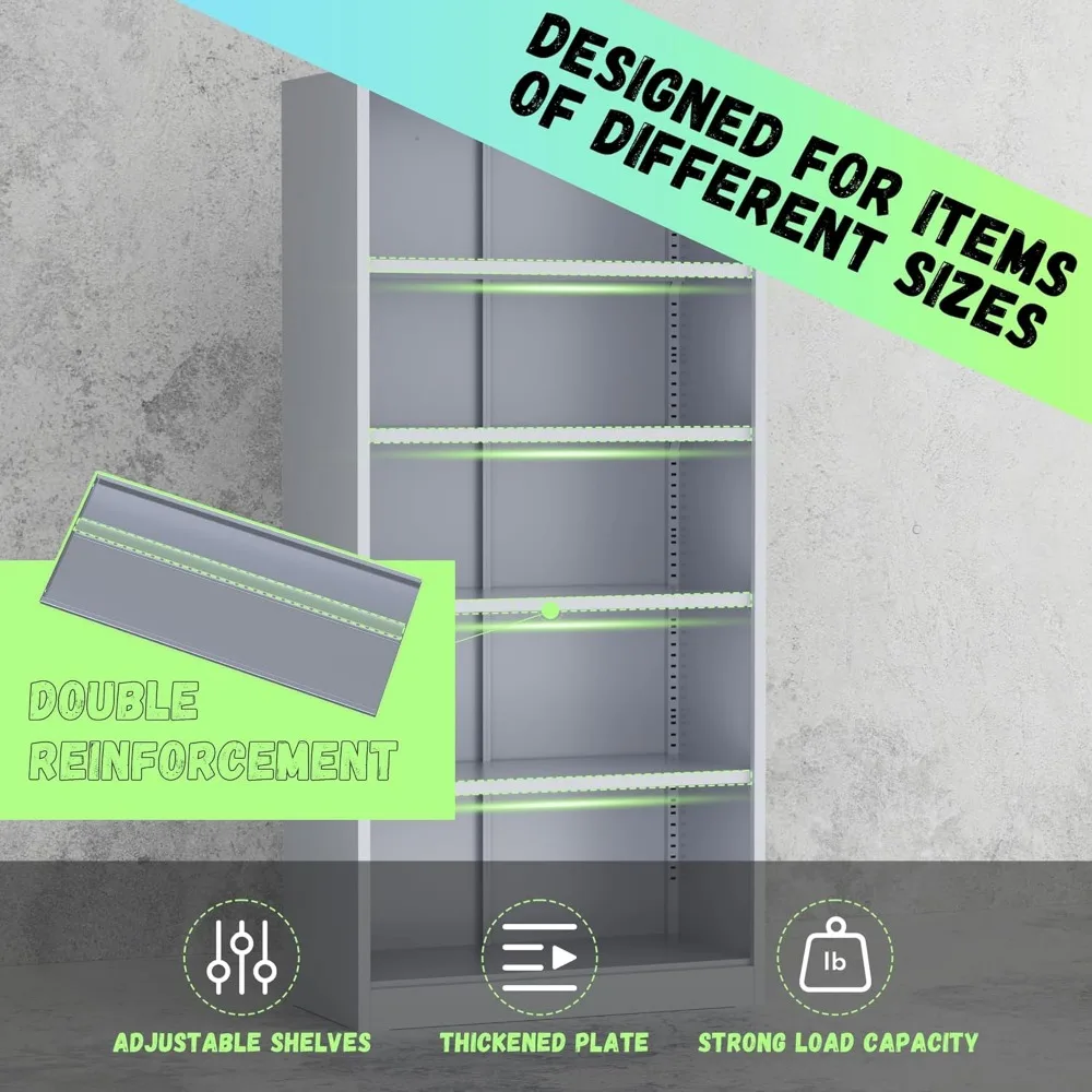 Gabinete de almacenamiento de garaje de metal, puertas con cerraduras y estantes ajustables, almacenamiento alto, gabinete de herramientas de acero resistente para el hogar