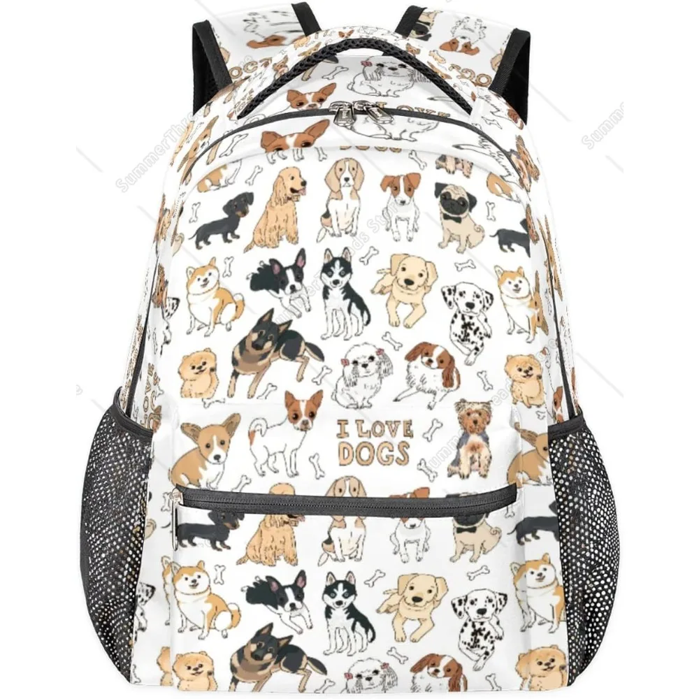 

Dog Print Animal Primary Teens Student Backpack School Bookbag For Kids Boys Girl, Cute Doodle Puppy Backpacks Book Tablet
