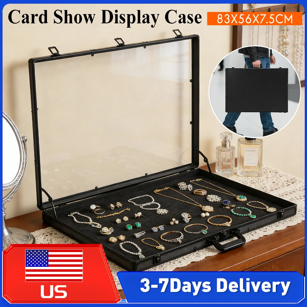 Lockable 33x22 In Aluminum Card Show Display Case Portable with Handle Tabletop Showcase for TCG Trading Card Jewelry Collection