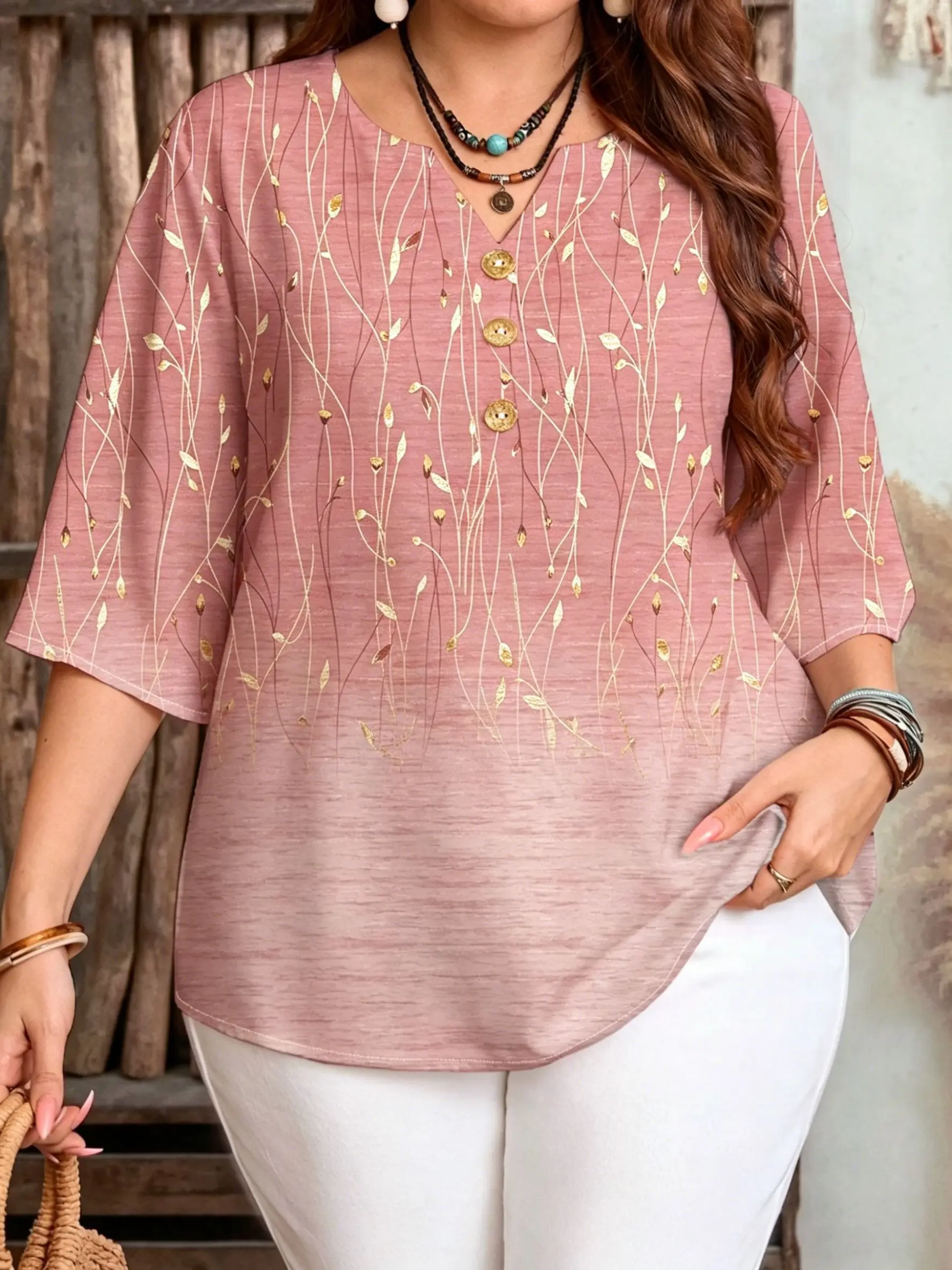Geometric Cross Stripe 3D Print Women Blouse Notch V Neck 3/4 Sleeve Casual Office Tops 4 Color Options Available