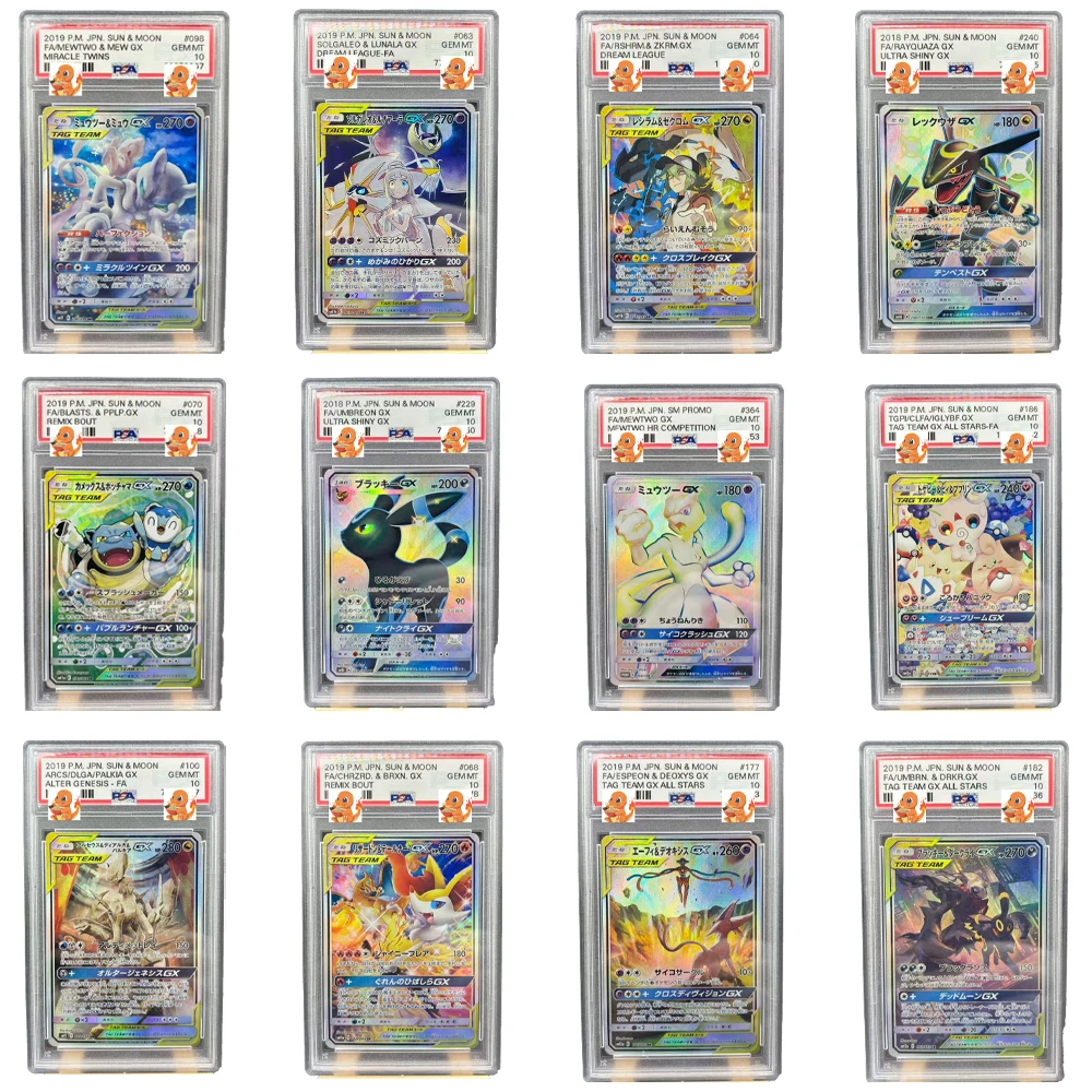 Fai da te 1 pz/set Pokemon PTCG PSA Pokachu Rayquaza GX Lucario Auto Controllo Raccogliere Firma Trading Flash Card Anime Del Fumetto Regalo