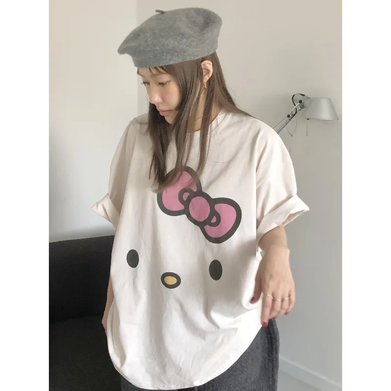 

Korean Ins Niche Hallo Kitty Printed Women’s Casual Versatile Loose Cotton Round Neck Short Sleeved T-shirt Harajuku Y2K Top