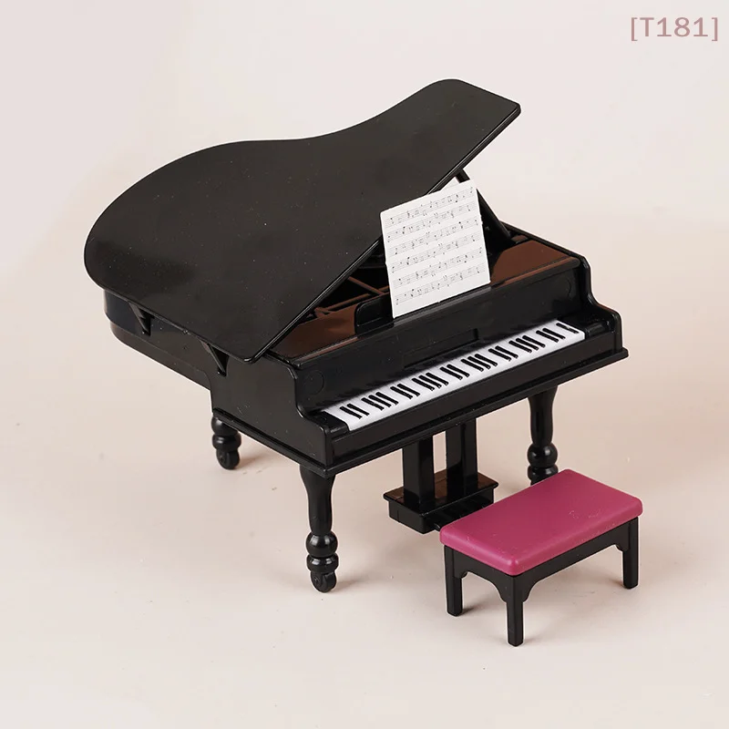 

[E] 1:12 Dollhouse Miniature Piano W/Stool Instrument Chair Model Living Room Furniture Decor Toy Doll House Accessories
