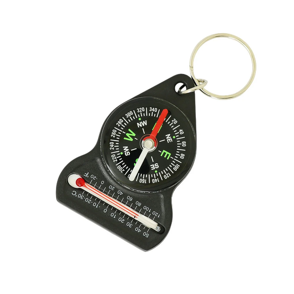 3 in 1 Navigation Tool Thermometer Multifunction Camping Pointing Guide Waterproof Temperature Gauge Keychain Watch