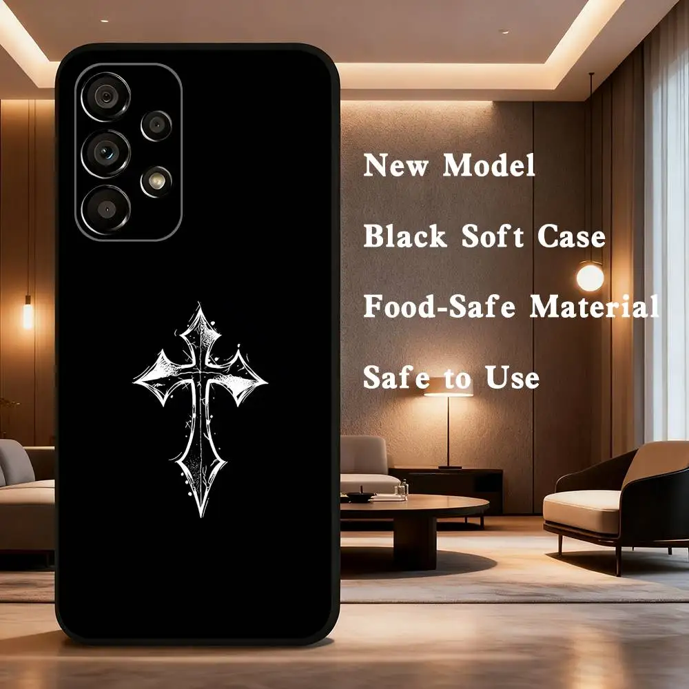 G-고딕 십자가 기호 휴대폰 케이스 삼성 갤럭시 A32, A10, A71, A11, A12, A13, A31, 노트 10 등을 위한 부드러운 검정색 보호 케이스.