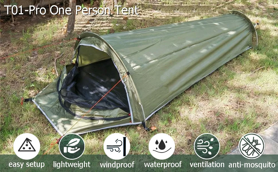 Campingzelt für 1 Person, Ultraleichtes Einzelnetz-Bivy-Zelt, Wasserdichtes Schlafzelt für Camping, Wandern und Backpacking – Detail 1