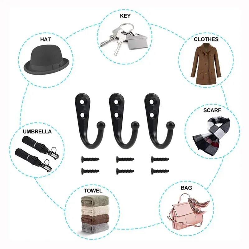 Alloy Hooks with Screws Wall Mounted Hanging Hangers for Coat Towel Bags Caps Hook Kitchen Bathroom Storage Rack Holders