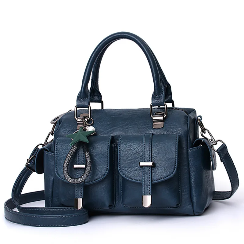 New solid color minimalist leather texture tassel personalized large capacity single shoulder crossbody soft leather bag