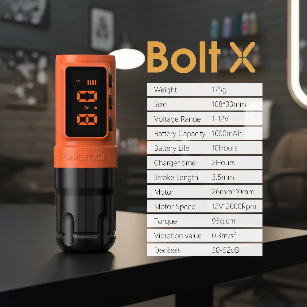 Ambition Bolt-X Kit Tattoo Machine Pen Set Wireless Power Supply Battery 1600mAh 10Hours Permanent Makeup Coreless Tattoo Gun view 2