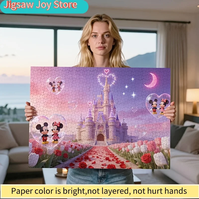 

2D-пазл-головоломка «Микки и замок Диснея» с сердечными пузырьками, 1000 деталей – подарок на День святого Валентина, подходит для взрослых, коллекционный, для расслабления, / А