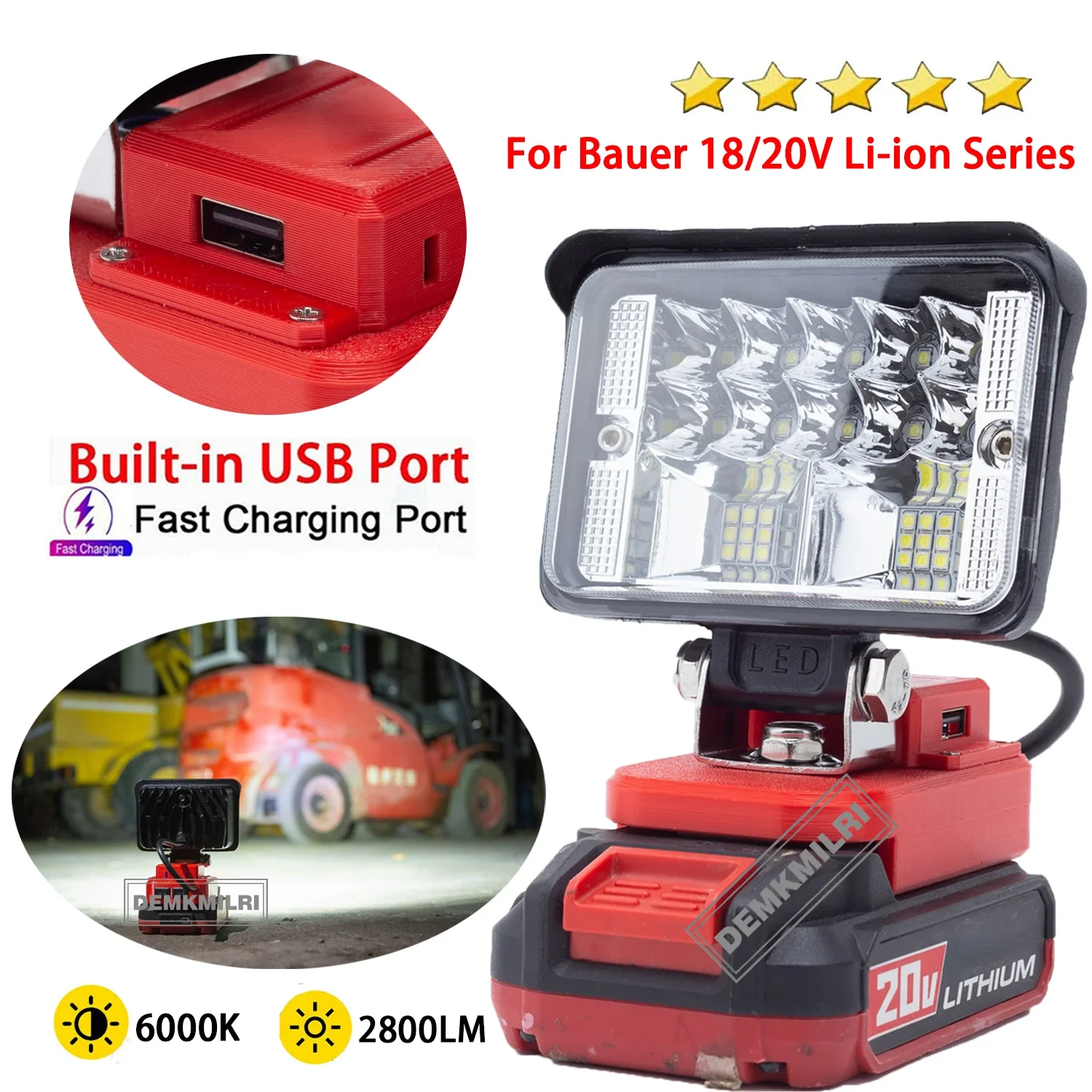 New Cordless LED Work Light For Bauer 18V Li-Ion Battery-(2800LM)  Familiale Camping OutdoorTravel Light Fast CHARGE USB