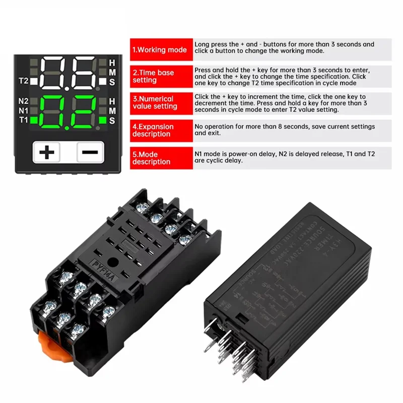 H3Y-4 AC220V مرحل الوقت الكريستالي السائل توقيت مزدوج مع قاعدة شاشة ديجيتال صغيرة دورة التحكم في الوقت Delayer-A74P