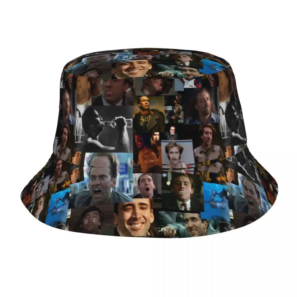 Kotak Kotak Tipis Koyo Triplet قبعة بحافة نيكولاس كيج الوجه الكولاج صياد قبعة الصيف عطلة الشاطئ المهرب أغطية الرأس بوب قبعة #1