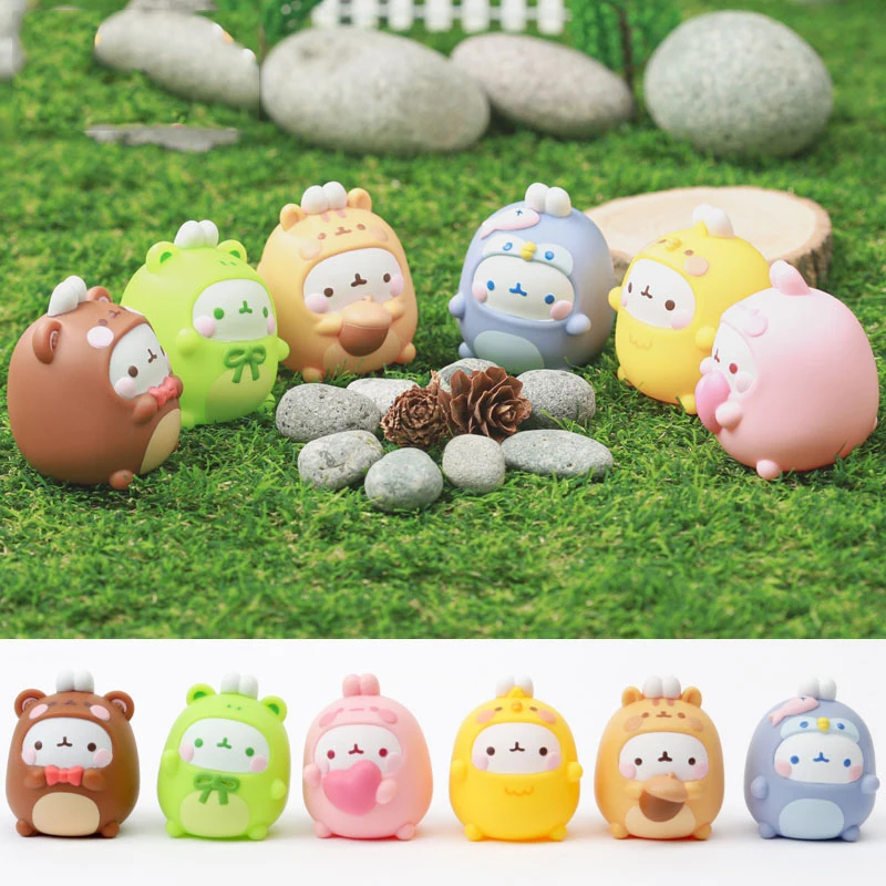 Molang Animal serie de conejos caja ciega juguetes muñeca Linda figura de acción de Anime adornos figuritas muñecas escritorio decoración del hogar coleccionable