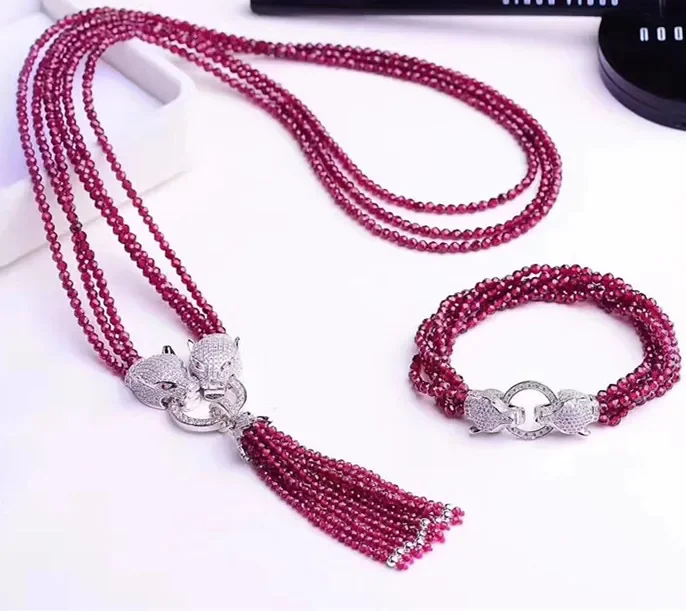 3rows garnet red  round faceted  3mm tassel necklace  bracelet  7.5inch    35inch wholesale