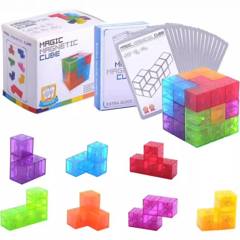 7 pezzi di blocchi magnetici per bambini puzzle giocattoli blocchi magnetici trasparenti a colori per bambini di età compresa tra 3 e 8 anni