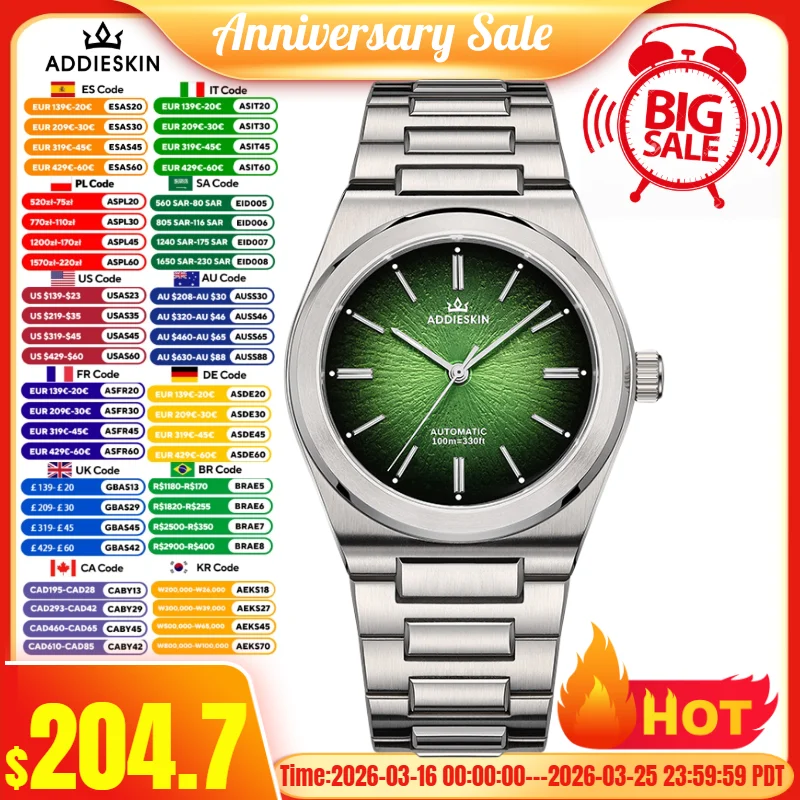 

AddiesKin Men Luxury Watch K001 BGW9 Blue Luminous 10Bar Waterproof Synthetic Sapphire 9015 Movement Automatic Mechanical Watch