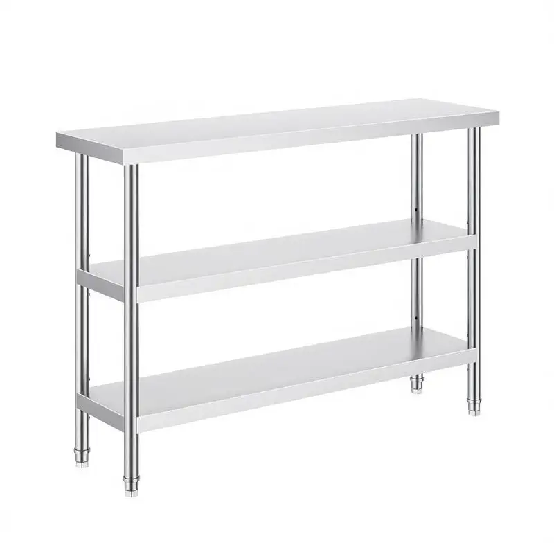 

Metal Workstation 14 x 48 x 34 Inch For Commercial Kitchen, BBQ, Garage, 2 Adjustable Undershelf Heavy Duty Utility Table Metal Structure Double Storage Space Adjustable Height Foot Pads