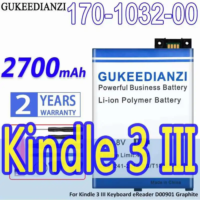 

Аккумулятор для планшета 2700 мАч 170-1032-00 для Kindle 3 Iii Keyboard Ereader D00901, графитовый прочный надежный источник питания