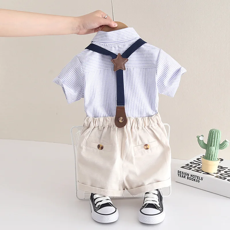 IENENS Baby Boys Summer Clothing Sets 2pcs T-Shirt + Overalls Shorts Infant Toddler Cotton Wear Tops Pants Kids Suits 1-4 Years