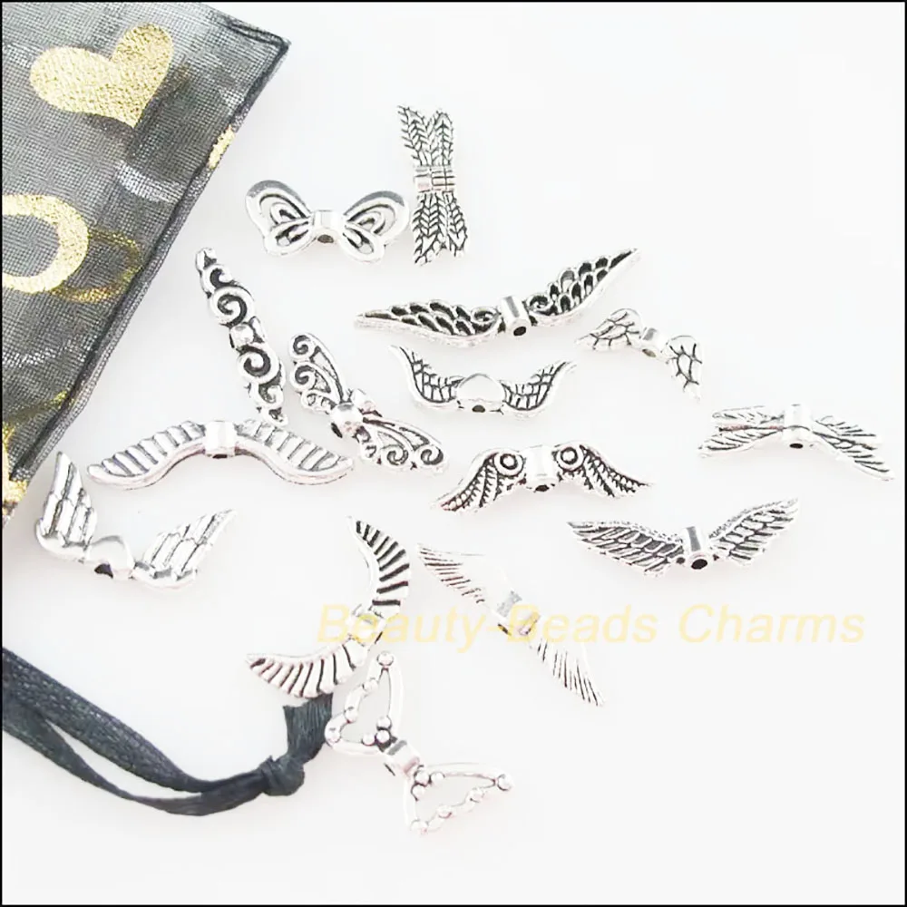 30Pcs Mixed Tibetan Silver Color Wings Charms Pendants For Jewelry Craft DIY