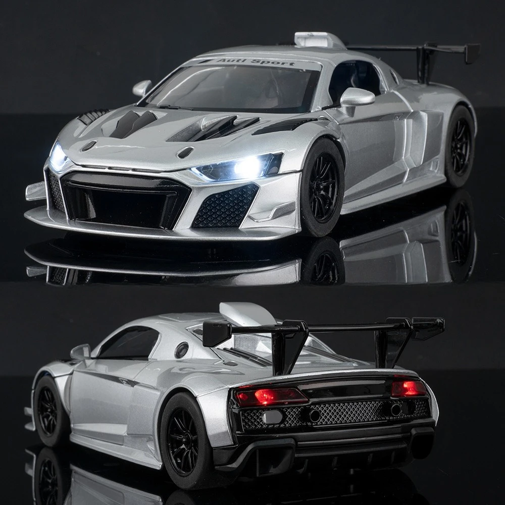 

1:24 R8 LMS GT2 A6L Toy Car Model Alloy Diecast Doors Opened Sound Light Pull Back Models Toys Cars Children's Birthday Gifts