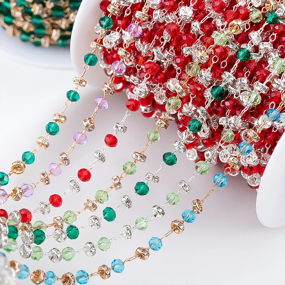 

0.5M 1M Colorful Crystal Ball Beaded Chain Glass Beads Necklace Chain Accessories for Jewelry Making Component Crafts DIY Supply