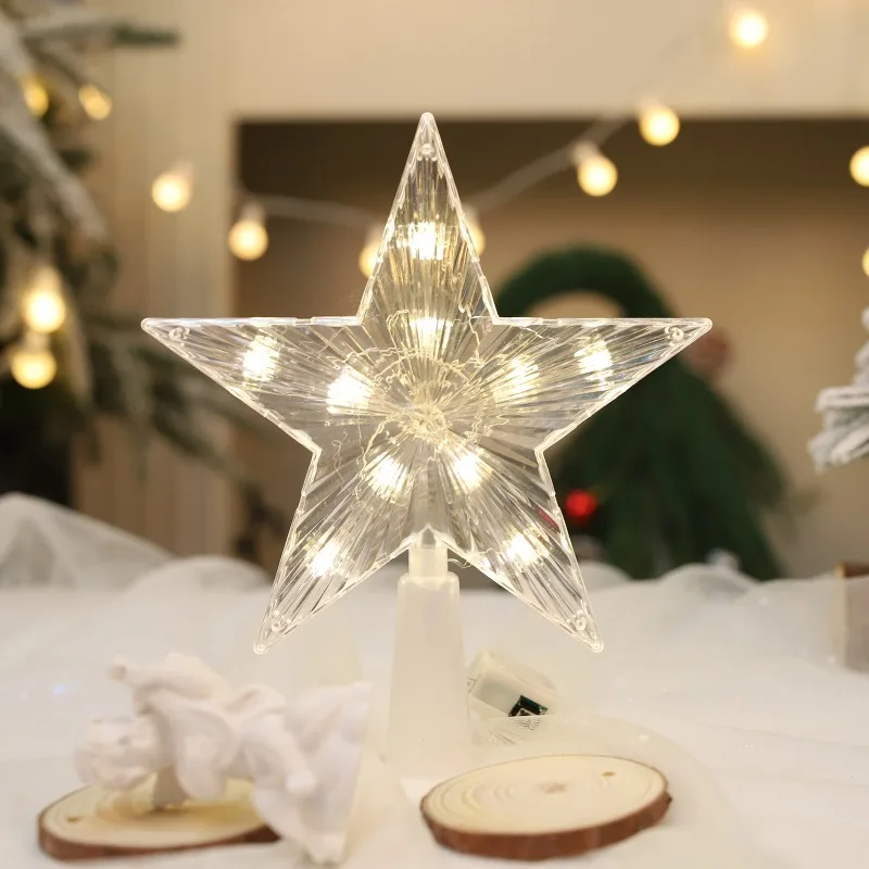 15cm Light Glowing Star Tree Topper Decor LED Ornament Christmas Tree Star Topper Decorations Fairy Light with Battery Box