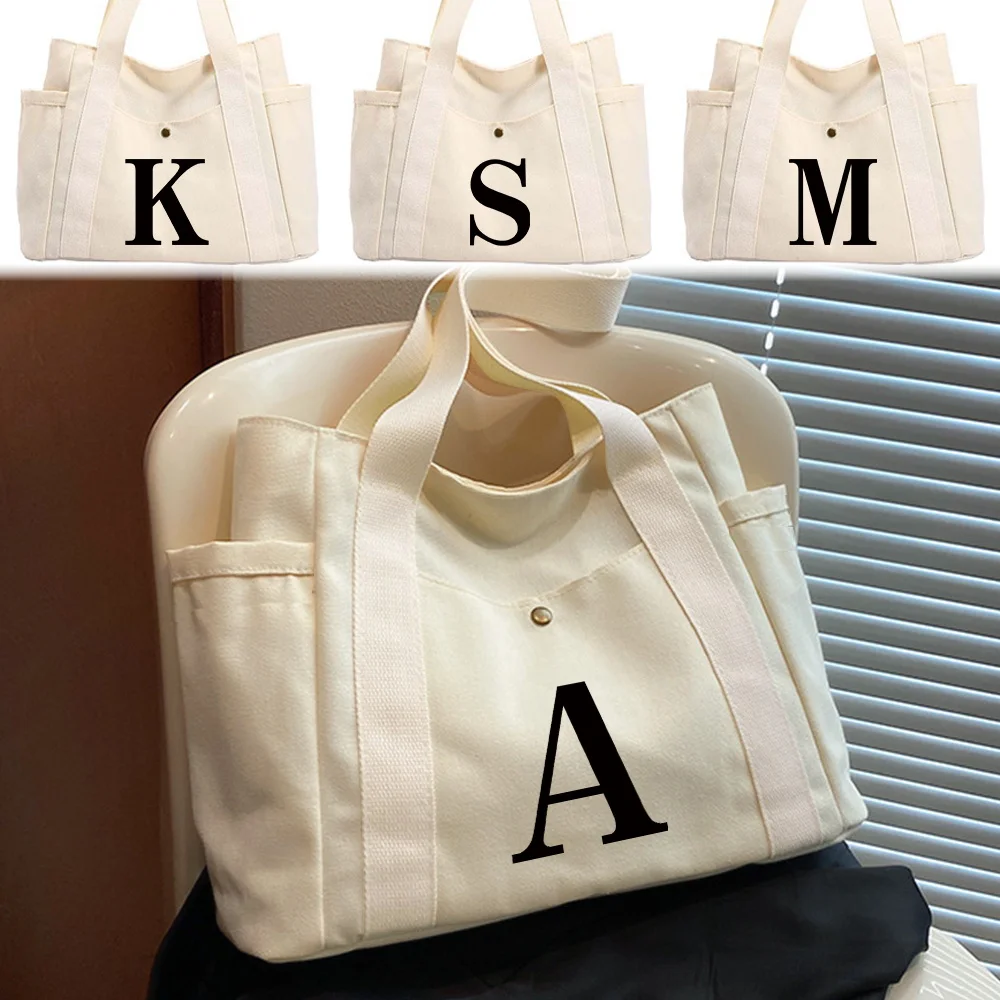 

Canvas Bag Foldable Shopping Bags Work Commuting Pouch Black Printing Series Lightweight Handbag Durable Storage Pack