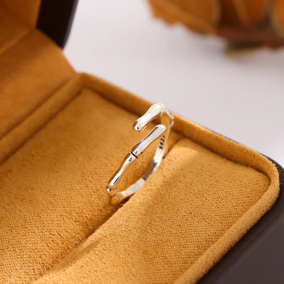 جديد 925 فضة مجوهرات بسيطة الإبداعية الخيزران قابل للتعديل شخصية افتتاح خواتم R349