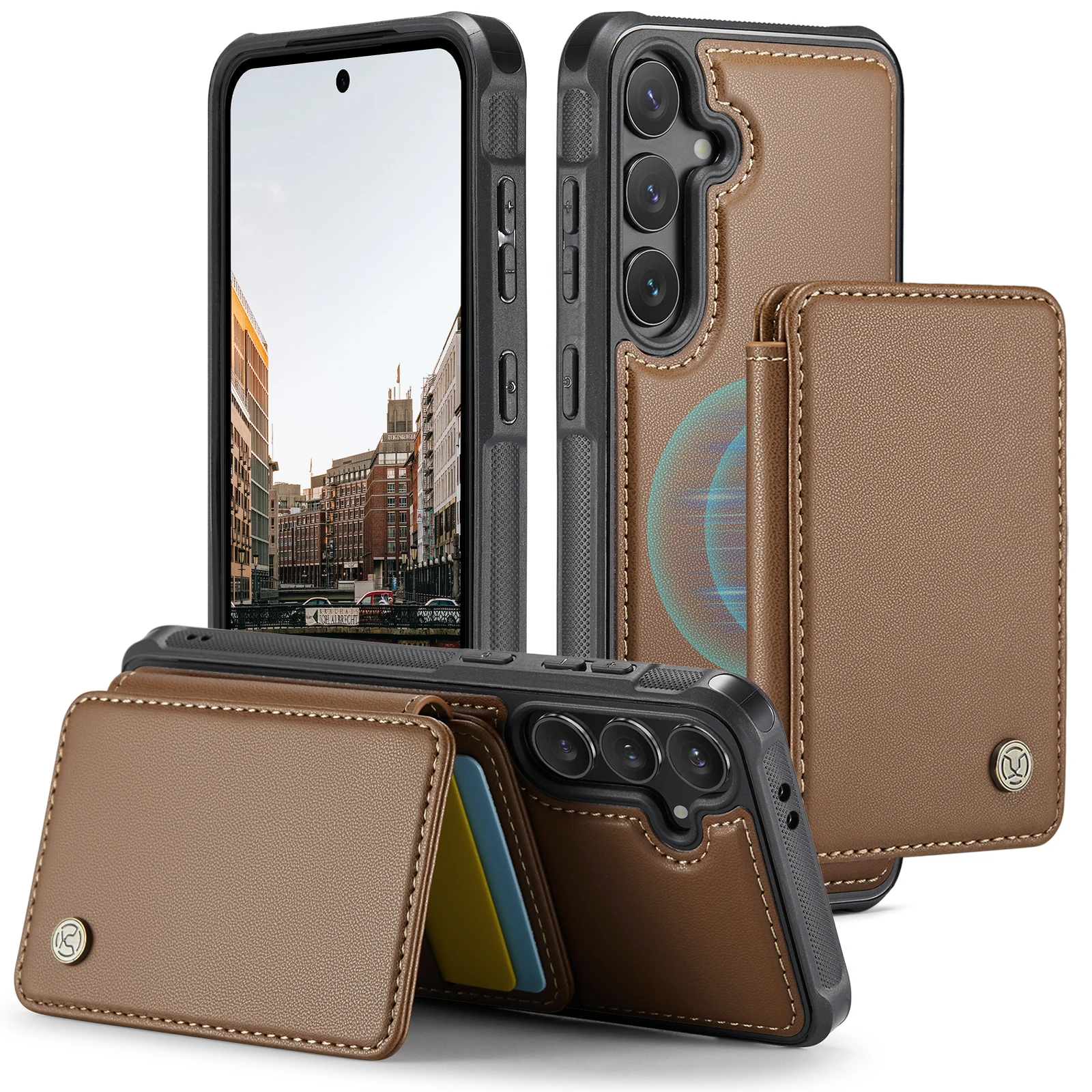 

Leather Magnetic Detachable Card Holder Wallet Case For Samsung Galaxy S24 FE S23 Ultra S22 A55 A54 A53, Shockproof Stand Cover