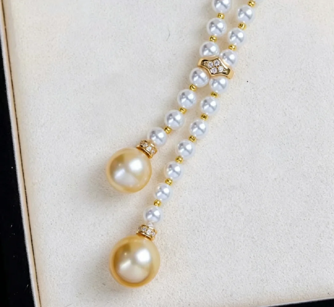 65cm/natural pearl necklace, paired with AAAA4-5mm white pearls and 10-11mm South Sea gold pearls necklace