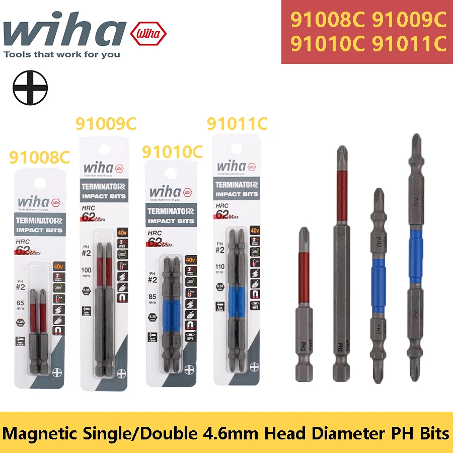 WIHA Magnetic Screwdriver Bits Replaceable Single/Double 4.6mm Head Diameter High Torque Impact PH Bits 91008/9/10/11c