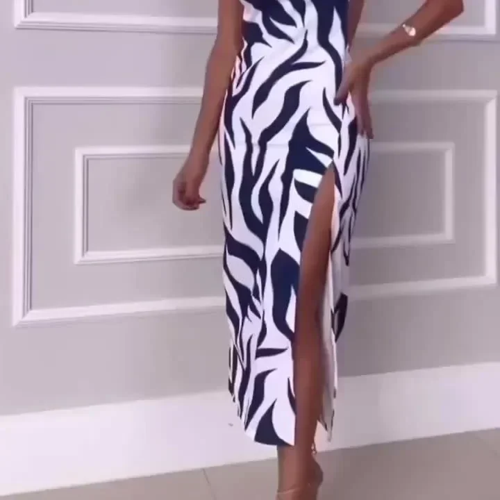 Vestido feminino estilingue vestidos longos impressão halterneck sem mangas sexy fino ajuste sem costas elegante splice hip envoltório verão vestidos