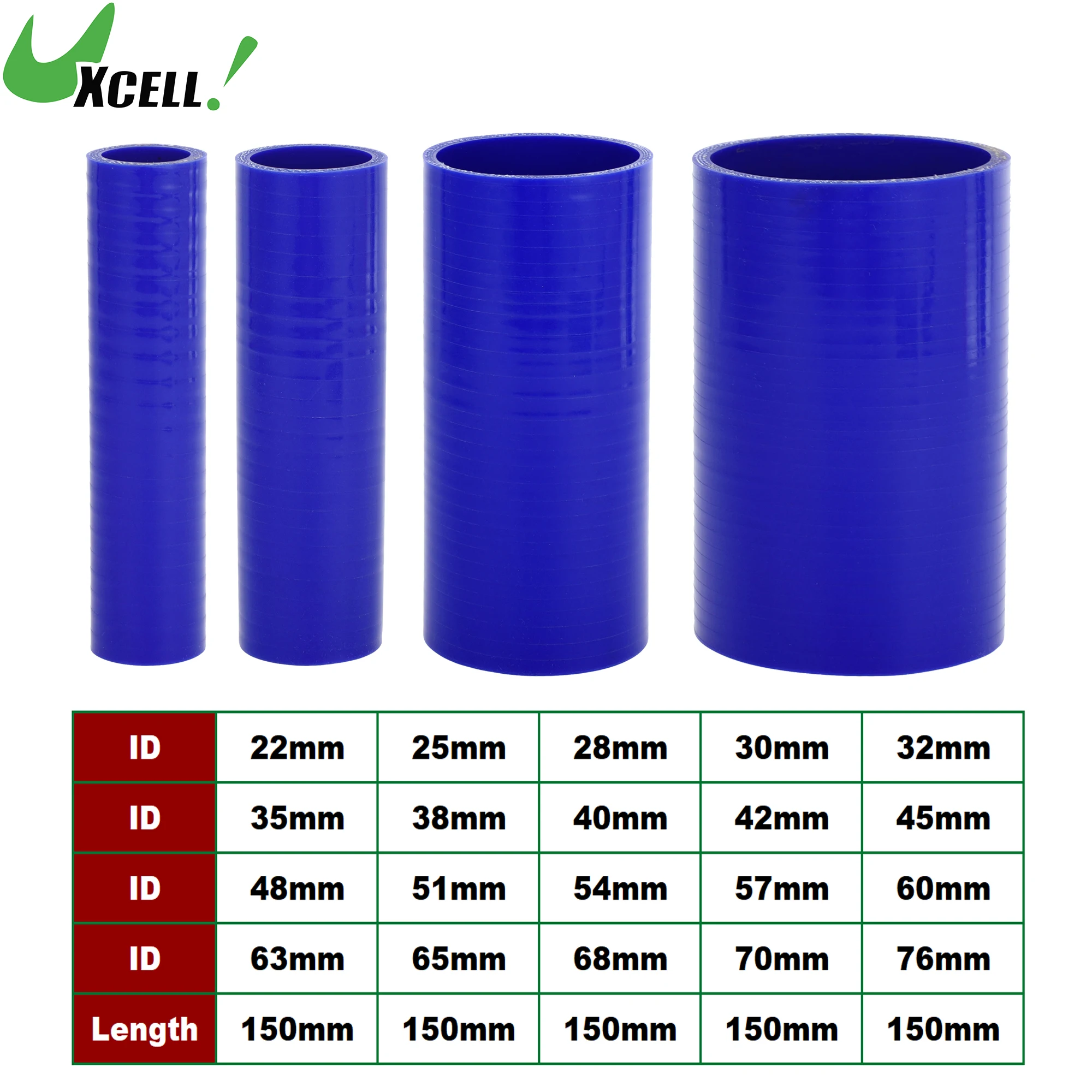 UXCELL 22mm 28mm 30mm 32mm 54mm to 76mm ID 150mm Length 3-Ply Reinforced High Temp Straight Coupler Silicone Reducer Hose Blue