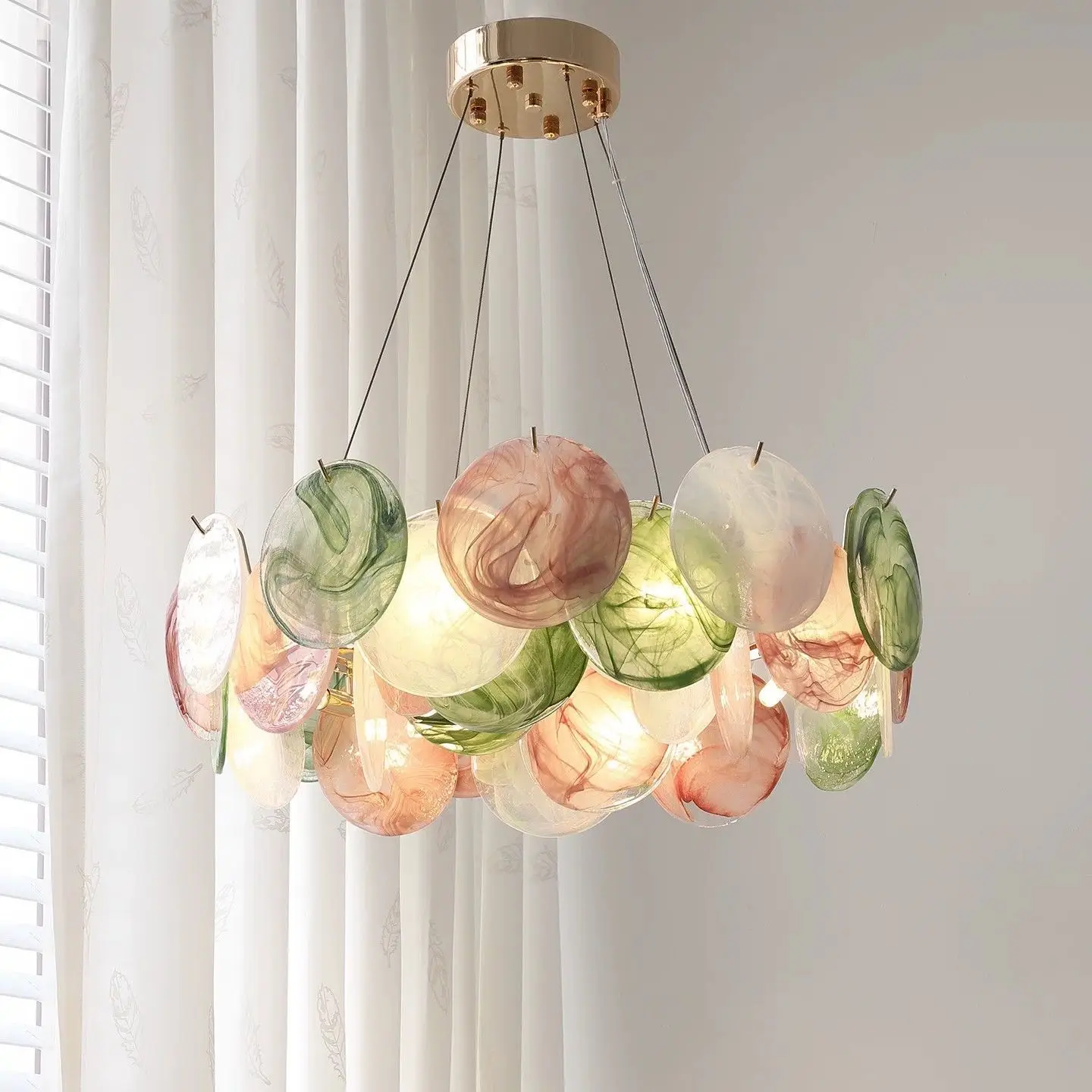 Colorful Glass Chandelier French Style Living Room Pendant Light Bedroom Study Dining Room Kitchen Island Luxury Pendant Lamp