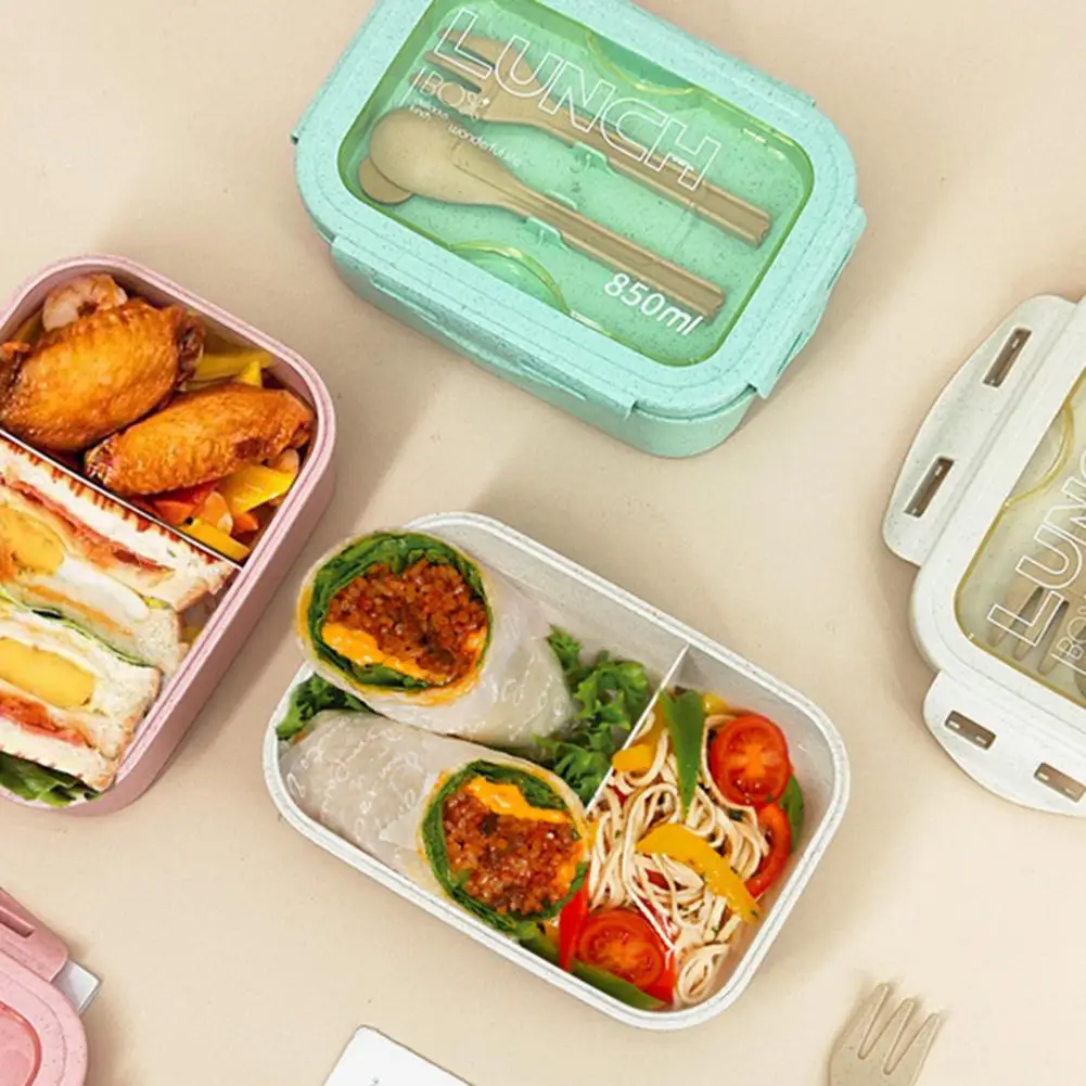 Fashion Bento Box Reusable Lunch Case Food Grade Two Compartments Food Container with Tableware  Storage