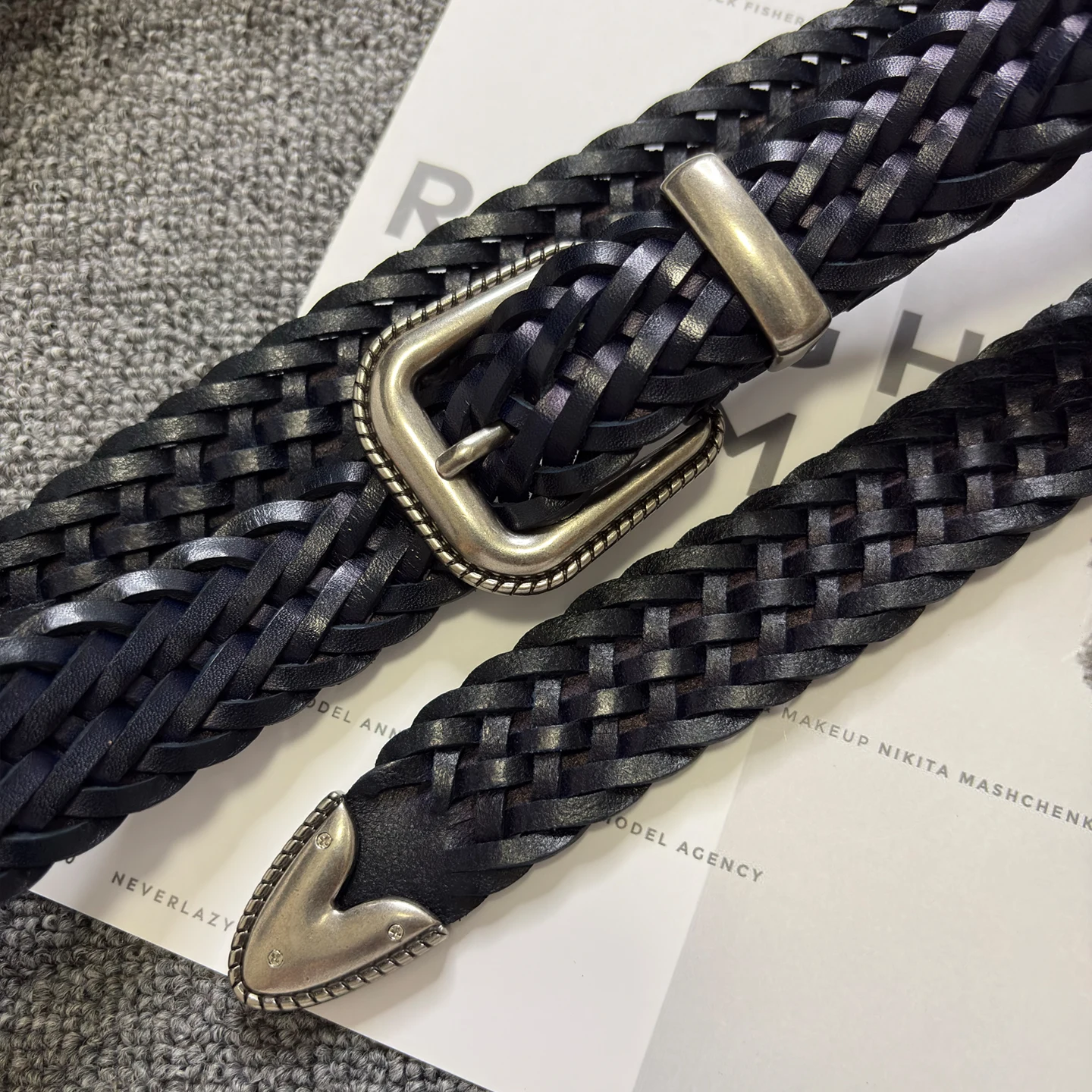 Vegetable-tanned leather braided belt with antique silver buckle, multi-layer cowhide casual genuine leather women's trousers be