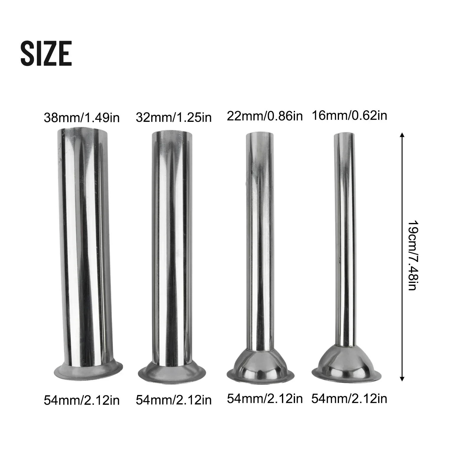 4Pcs Stuffing Tubes Шприц Колбасный Embutidora De Chorizo Sausage Stuffer Funnels Nozzles Silver 165mm/6.5inch