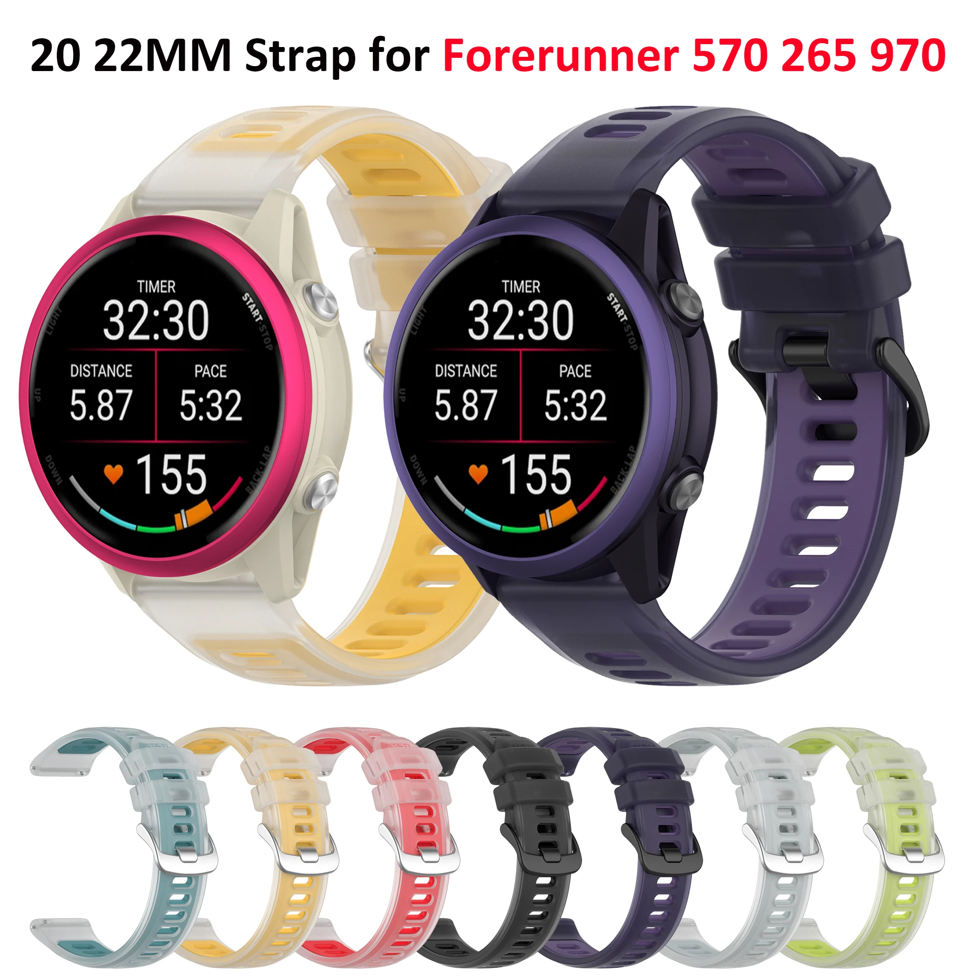 

Прозрачный спортивный силиконовый ремешок 22 20 мм для Garmin Forerunner 570 265 255 245 165 55/Vivoactive 6 5 4/Venu3 2 браслета
