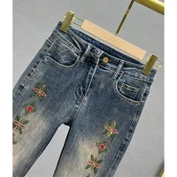 New Embroidered Jeans Pants Women's High Waist Slim Hot Drilling Pencil Pants Ladies Casual Elegant Denim Pants Trousers Female 3