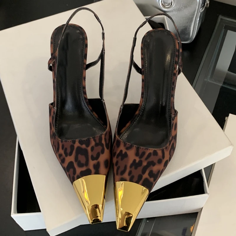 Eilyken Sexy Leopard Slingbacks Women Pumps Street Style Thin High Heels Stripper Party Dress Sandals Spring Mule Shoes