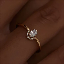 Fashionable Shining Zircon Geometric Ring for Women 2024 New Stainless Steel Korean Ring Adjustable Jewelry Accessories Gift