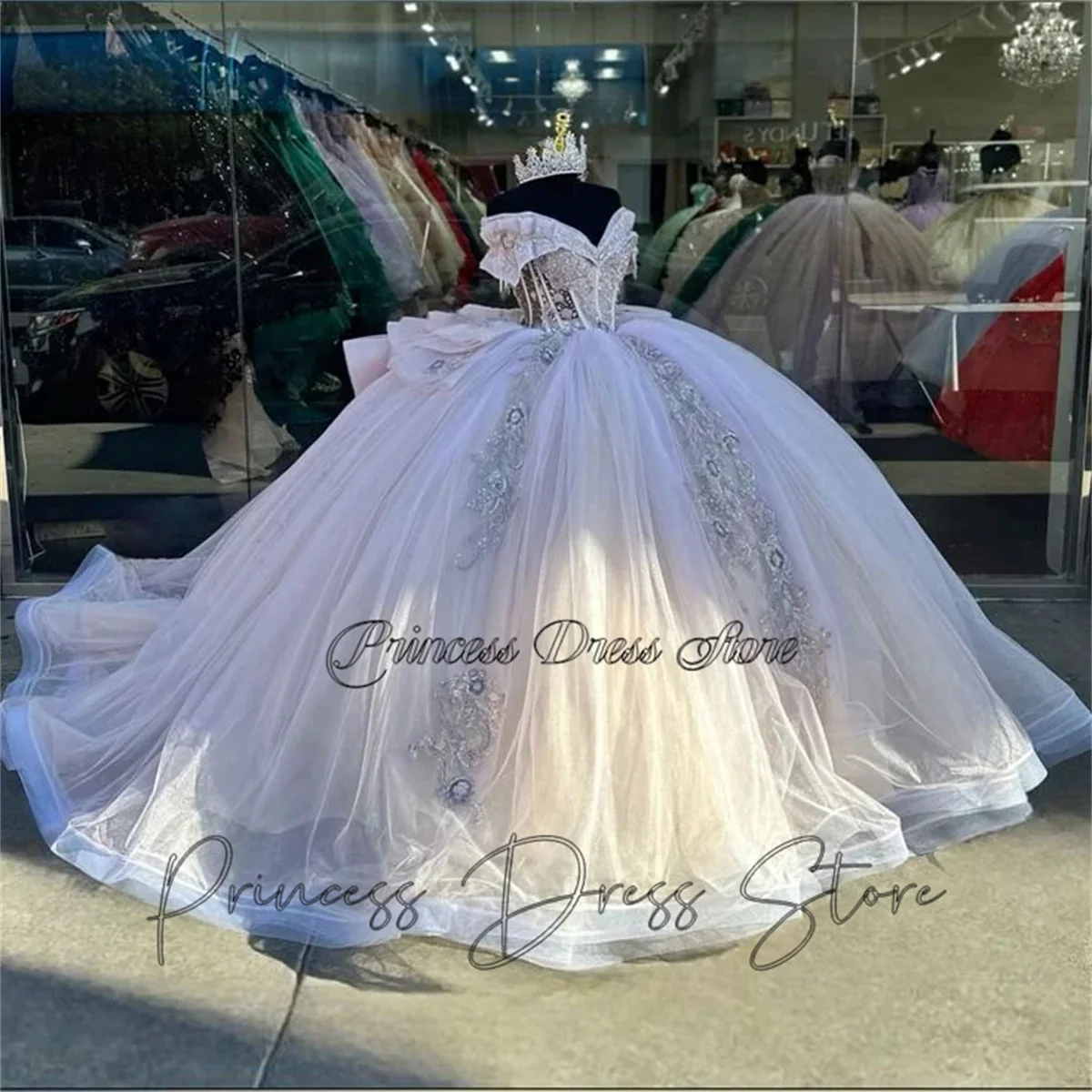 Jasnozielona sukienka na quinceanerę Meksyk Off Shoulder Flower Princess Sweet 15 16. Suknia na konkurs piękności Urodziny Party Vestidos De XV Años