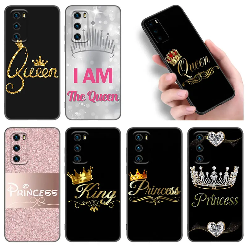 King Queen Princess Phone Case For Huawei P8 P9 P10 P20 P30 P40 Lite E P50 P Smart Pro Z S 2018 2019 2020 2021 Soft Black Cover