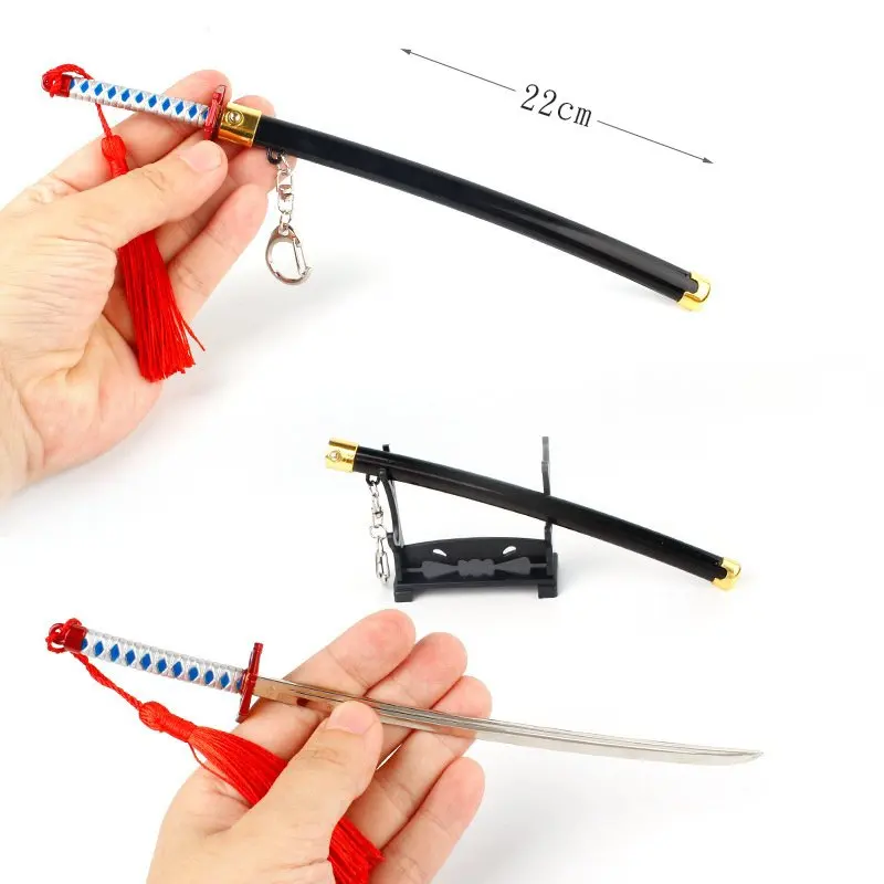 22cm Demon Slayer Katana Swords Roronoa Zoro Elastic Sheath Metal Sword Real Size Japanese Anime Katana Blade Pendant Home Decor