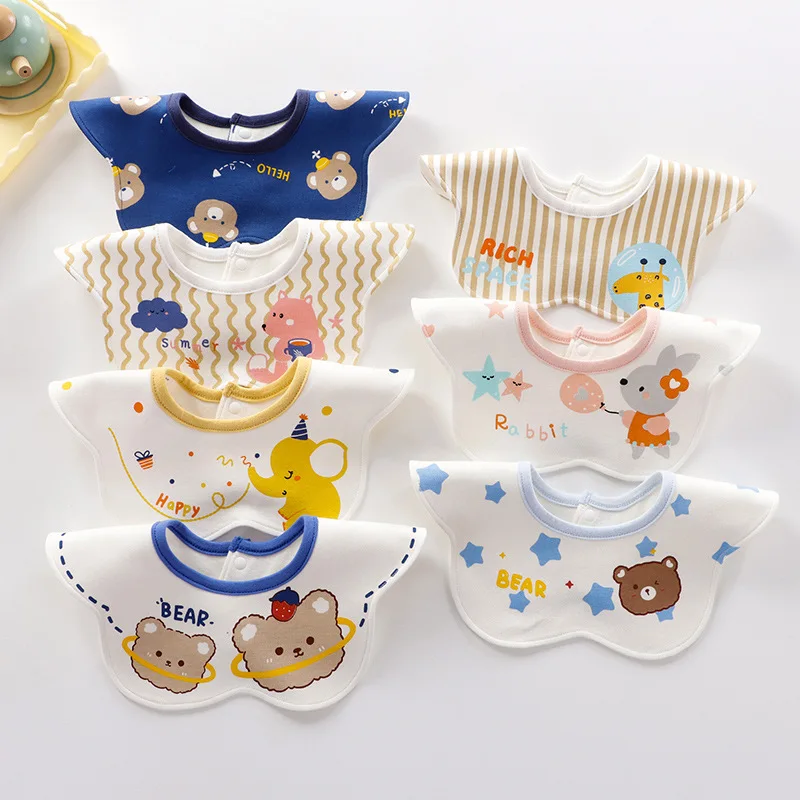 

Cotton Baby Bibs Cute Cartoon Print Newborn Feeding Burp Cloths Rotatable Kids Saliva Towel 0-2Year Boy Girl Flower Shaped Apron